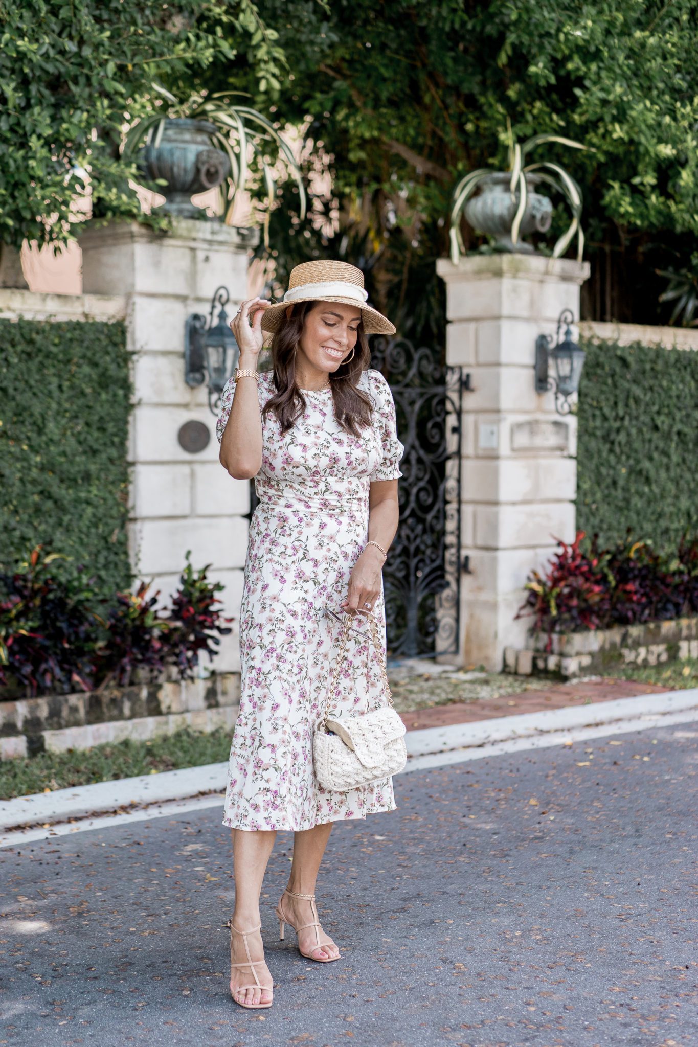 8 Affordable Fall Floral Dresses from Shopbop featured by top FL fashion blogger, A Glam Lifestyle: image of a woman wearing a Renamed Apparel floral dress.