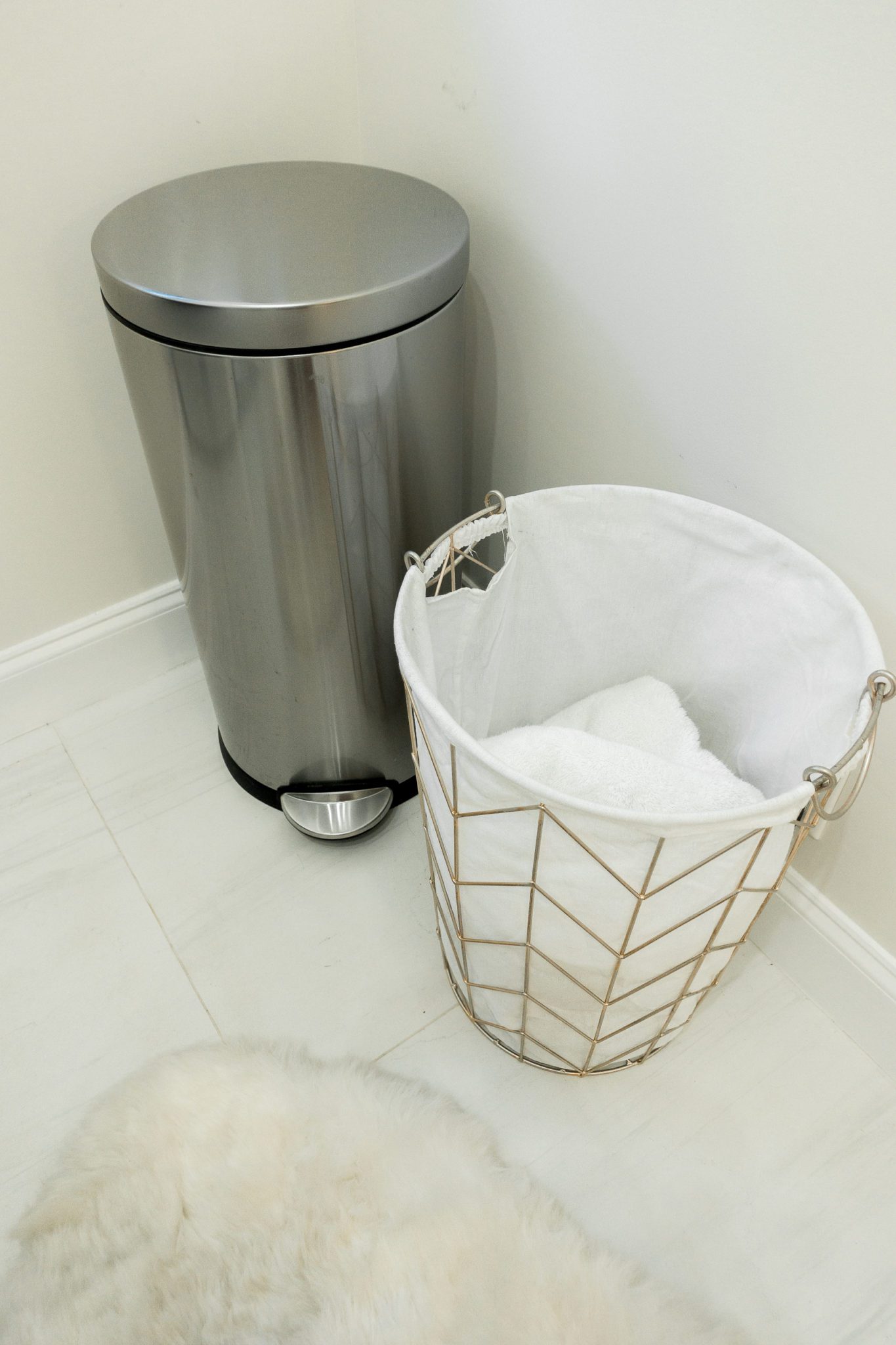 trash bin and laundry basket