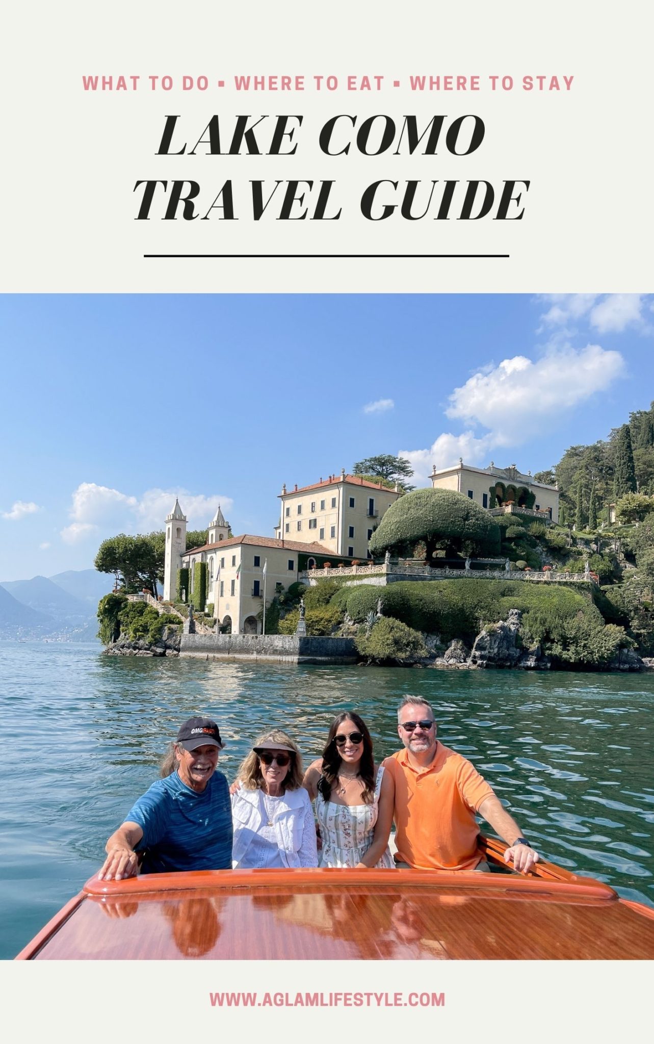 people riding a boat for Lake Como travel guide