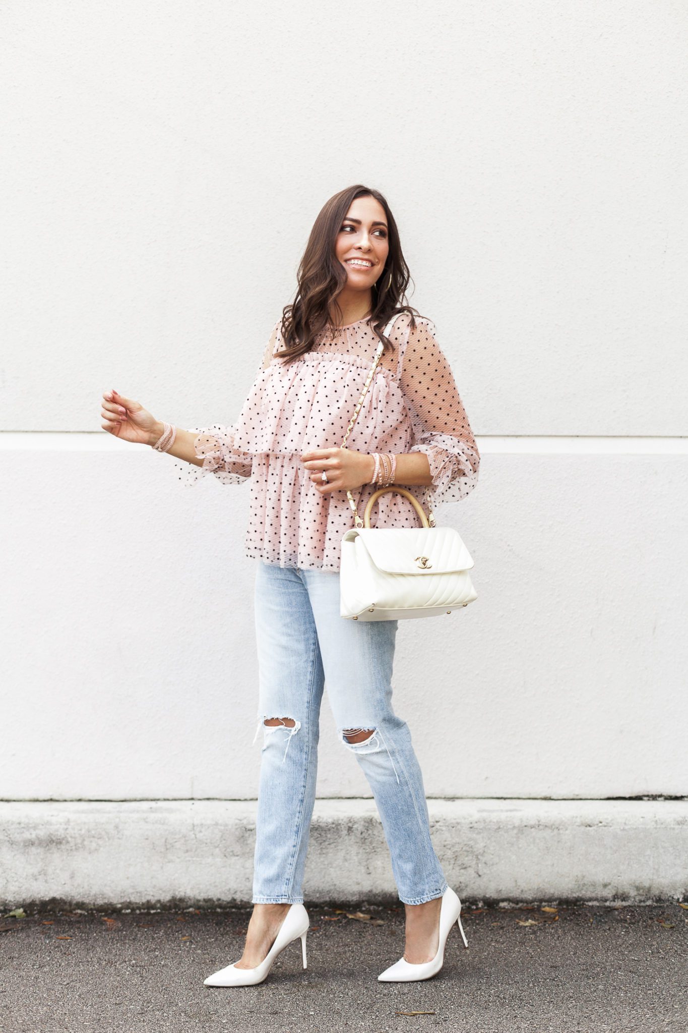 woman wearing best heels for spring in white