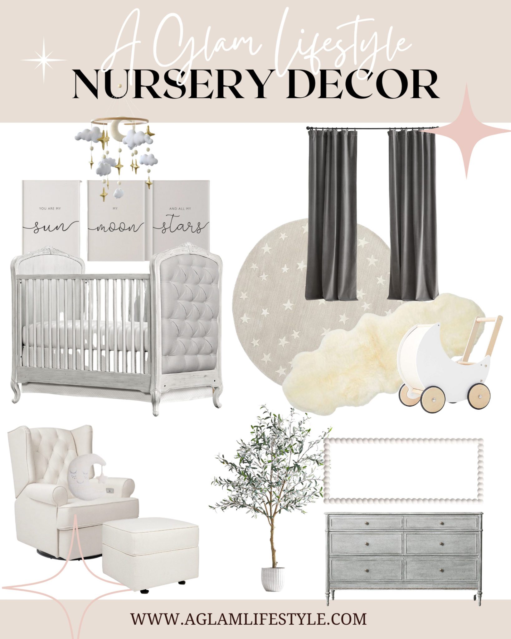 collage of items for stars and moon nursery decor